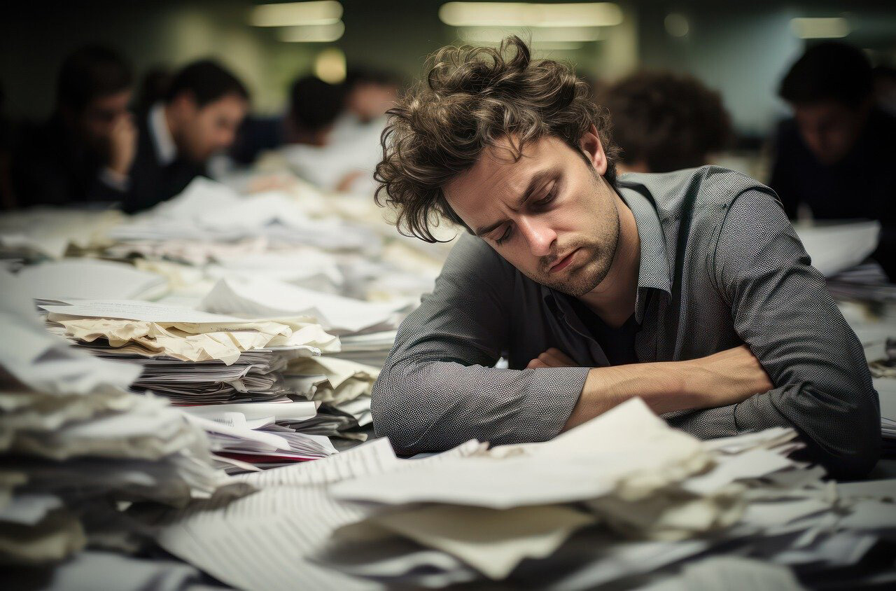 A stressed medical equipment team working late into the night.